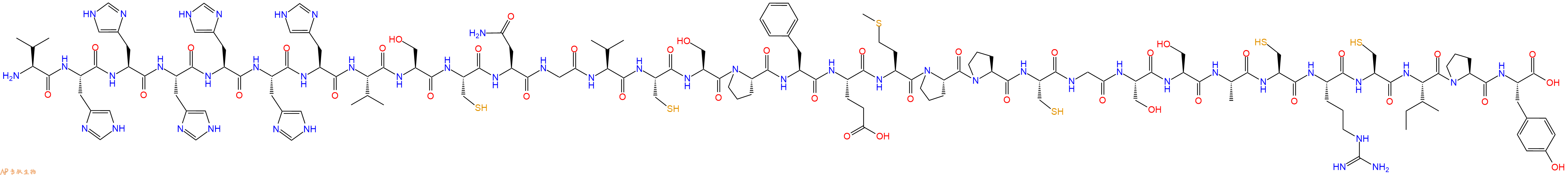 专肽生物产品H2N-Val-His-His-His-His-His-His-Val-Ser-Cys-Asn-Gly-Val-Cys-Ser-Pro-Phe-Glu-Met-Pro-Pro-Cys-Gly-Ser-Ser-Ala-Cys-Arg-Cys-Ile-Pro-Tyr-OH