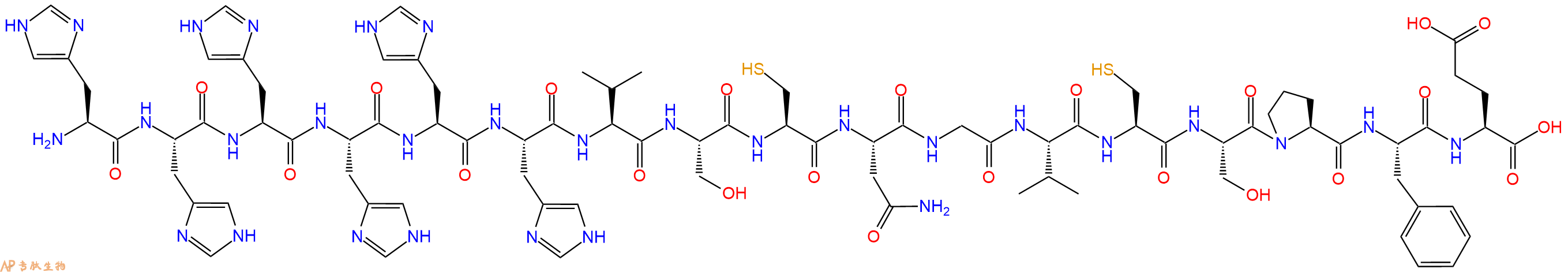 专肽生物产品H2N-His-His-His-His-His-His-Val-Ser-Cys-Asn-Gly-Val-Cys-Ser-Pro-Phe-Glu-OH