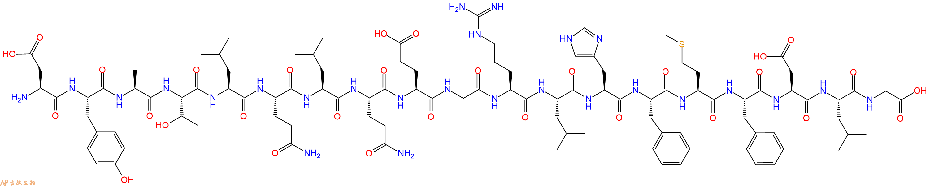 专肽生物产品H2N-Asp-Tyr-Ala-Thr-Leu-Gln-Leu-Gln-Glu-Gly-Arg-Leu-His-Phe-Met-Phe-Asp-Leu-Gly-OH