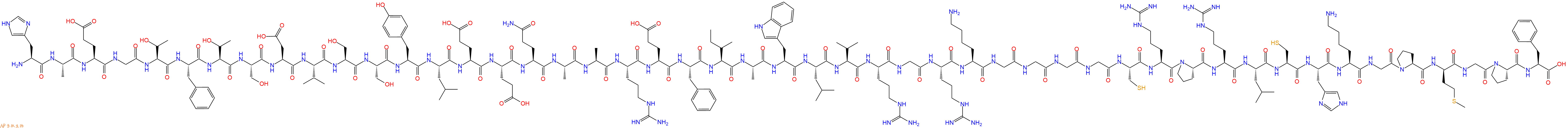 专肽生物产品H2N-His-Ala-Glu-Gly-Thr-Phe-Thr-Ser-Asp-Val-Ser-Ser-Tyr-Leu-Glu-Glu-Gln-Ala-Ala-Arg-Glu-Phe-Ile-Ala-Trp-Leu-Val-Arg-Gly-Arg-Lys-Gly-Gly-Gly-Gly-Cys-Arg-Pro-Arg-Leu-Cys-His-Lys-Gly-Pro-DMet-Gly-Pro-Phe-OH