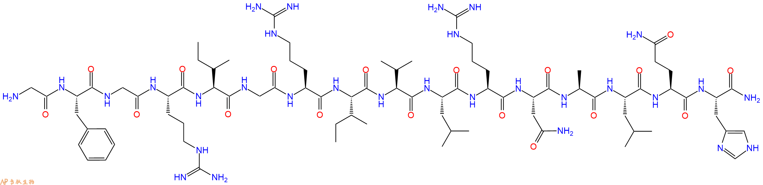 专肽生物产品H2N-Gly-Phe-Gly-Arg-Ile-Gly-Arg-Ile-Val-Leu-Arg-Asn-Ala-Leu-Gln-His-NH2