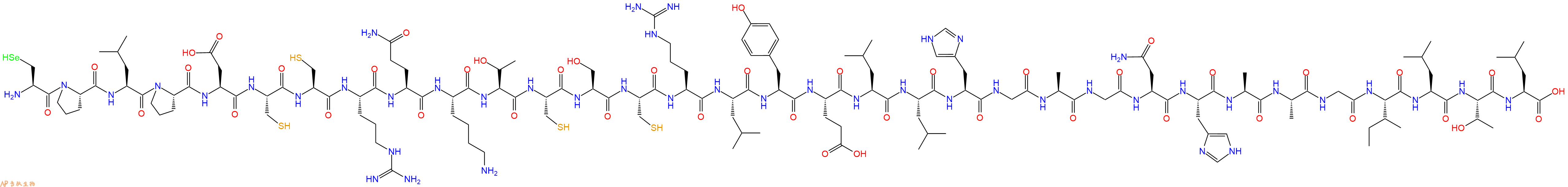 专肽生物产品H2N-Sec-Pro-Leu-Pro-Asp-Cys-Cys-Arg-Gln-Lys-Thr-Cys-Ser-Cys-Arg-Leu-Tyr-Glu-Leu-Leu-His-Gly-Ala-Gly-Asn-His-Ala-Ala-Gly-Ile-Leu-Thr-Leu-OH