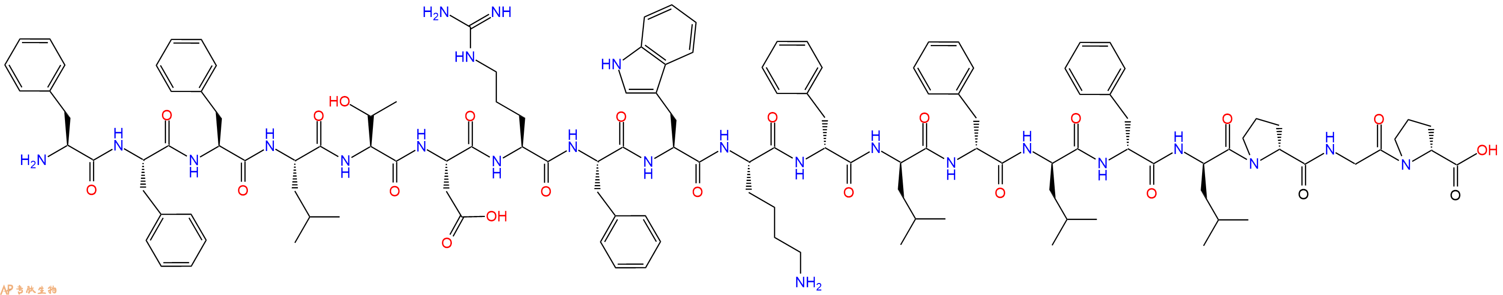 专肽生物产品H2N-Phe-Phe-Phe-Leu-Thr-Asp-Arg-Phe-Trp-Lys-DPhe-DLeu-DPhe-DLeu-DPhe-DLeu-DPro-Gly-DPro-OH