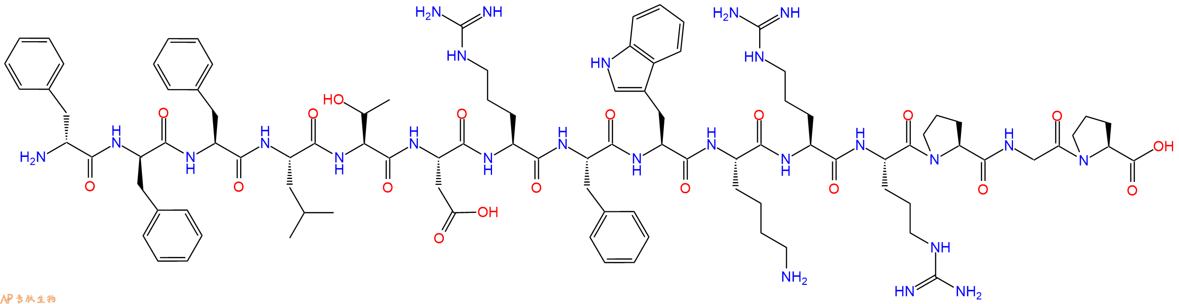 专肽生物产品H2N-DPhe-DPhe-Phe-Leu-Thr-Asp-Arg-Phe-Trp-Lys-Arg-Arg-Pro-Gly-Pro-OH