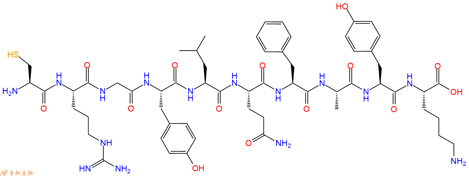 专肽生物产品H2N-Cys-Arg-Gly-Tyr-Leu-Gln-Phe-Ala-Tyr-Lys-OH