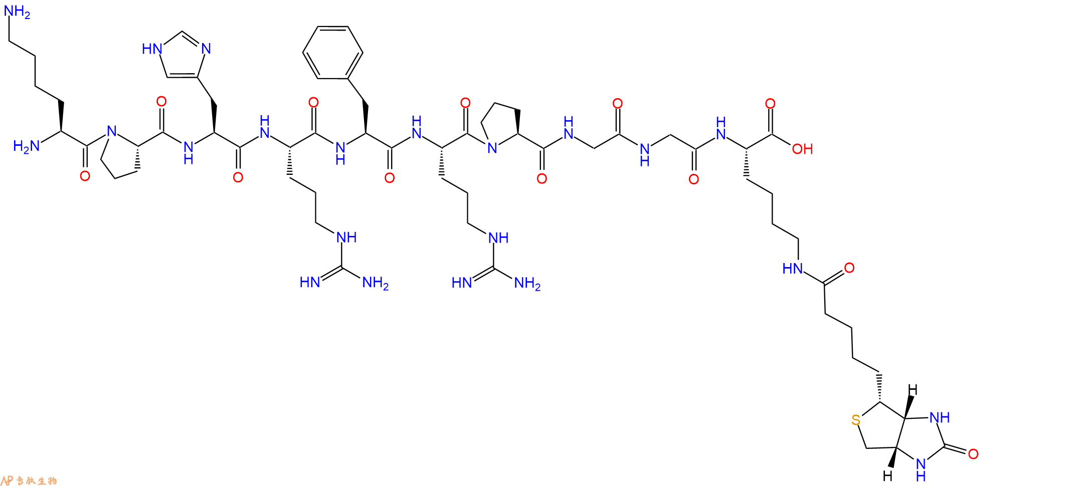 专肽生物产品H2N-Lys-Pro-His-Arg-Phe-Arg-Pro-Gly-Gly-Lys(Biotin)-OH