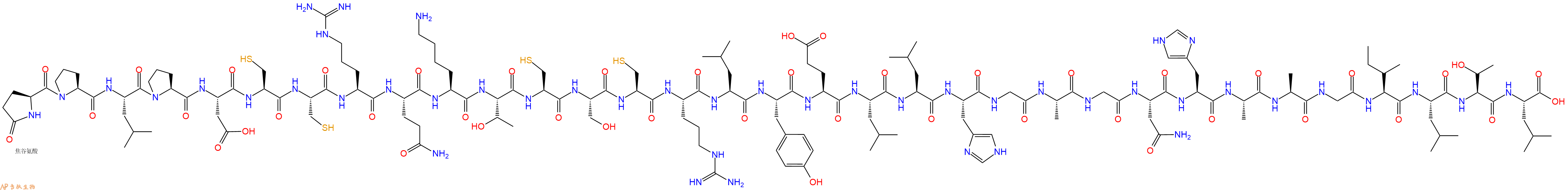 专肽生物产品Pyr-Pro-Leu-Pro-Asp-Cys-Cys-Arg-Gln-Lys-Thr-Cys-Ser-Cys-Arg-Leu-Tyr-Glu-Leu-Leu-His-Gly-Ala-Gly-Asn-His-Ala-Ala-Gly-Ile-Leu-Thr-Leu-OH