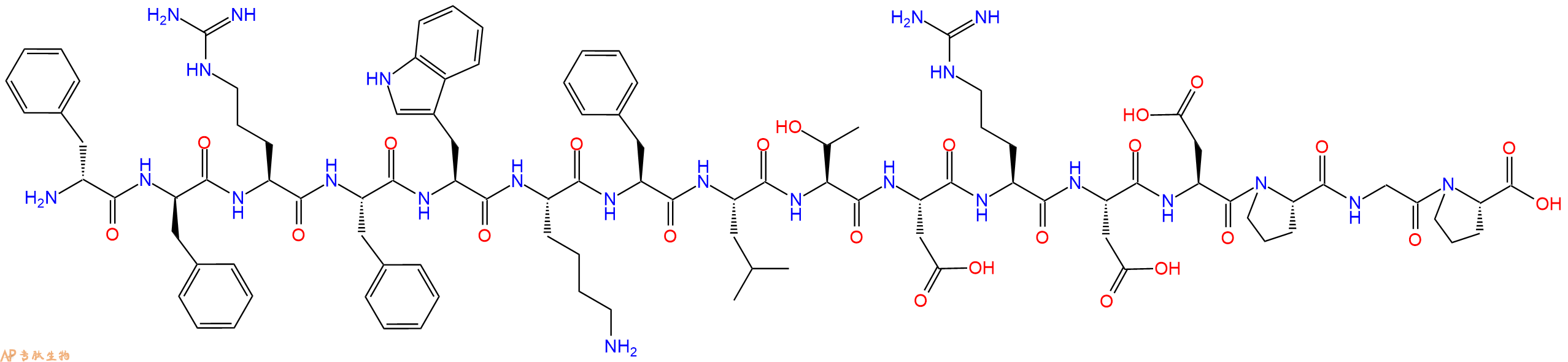 专肽生物产品H2N-DPhe-DPhe-Arg-Phe-Trp-Lys-Phe-Leu-Thr-Asp-Arg-Asp-Asp-Pro-Gly-Pro-OH