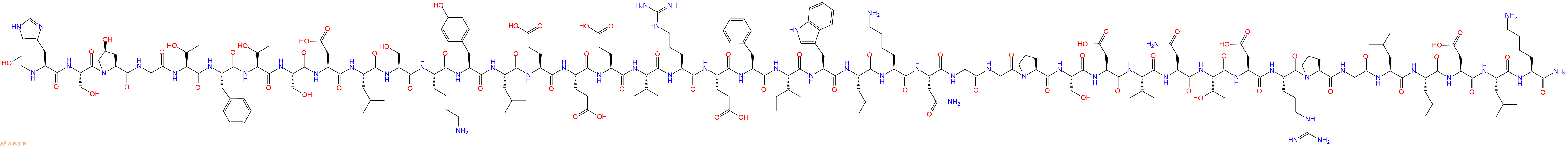 专肽生物产品HO-His-Ser-Hyp-Gly-Thr-Phe-Thr-Ser-Asp-Leu-Ser-Lys-Tyr-Leu-Glu-Glu-Glu-Val-Arg-Glu-Phe-Ile-Trp-Leu-Lys-Asn-Gly-Gly-Pro-Ser-Asp-Val-Asn-Thr-Asp-Arg-Pro-Gly-Leu-Leu-Asp-Leu-Lys-NH2