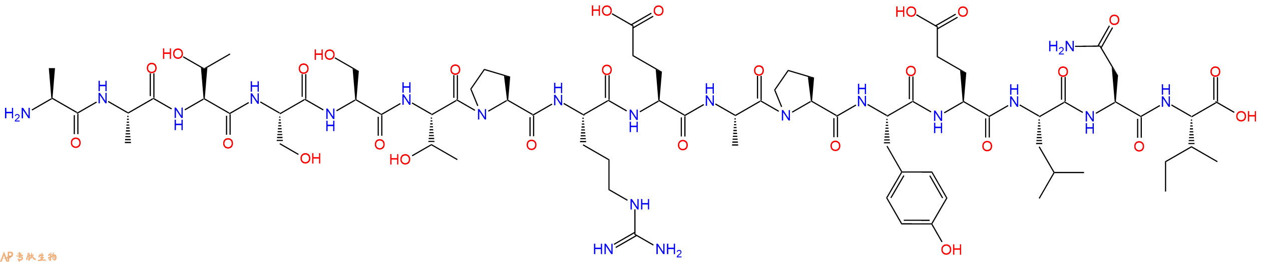 专肽生物产品H2N-Ala-Ala-Thr-Ser-Ser-Thr-Pro-Arg-Glu-Ala-Pro-Tyr-Glu-Leu-Asn-Ile-OH