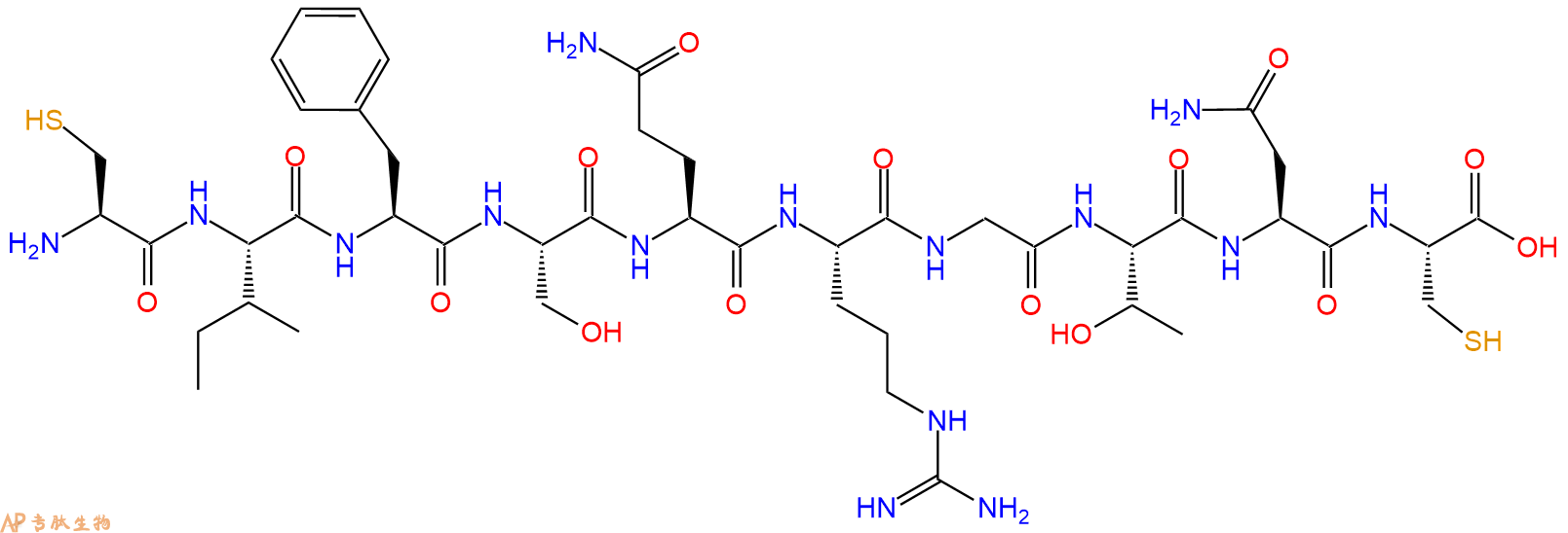 专肽生物产品H2N-Cys-Ile-Phe-Ser-Gln-Arg-Gly-Thr-Asn-Cys-OH