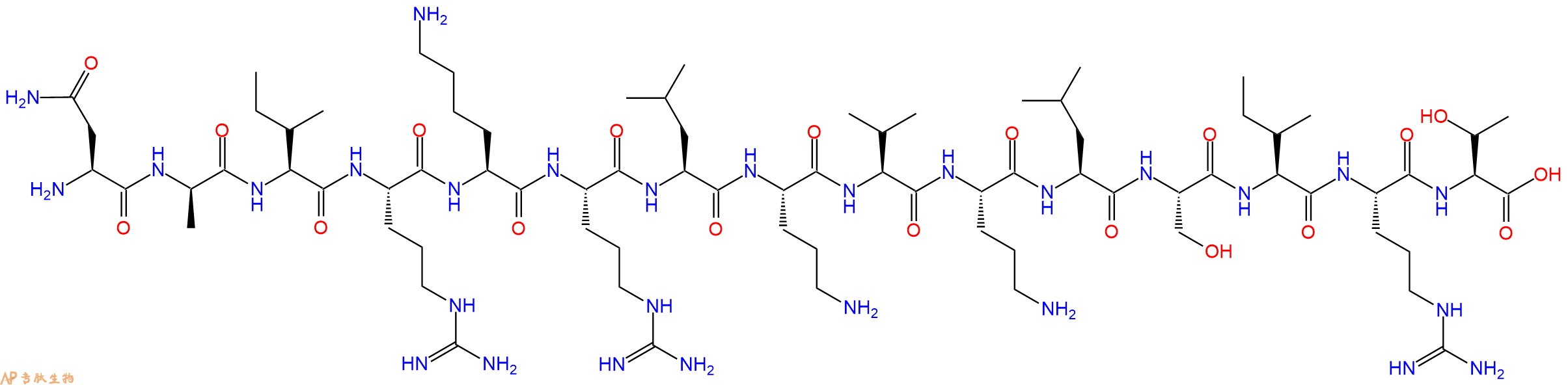 专肽生物产品H2N-Asn-DAla-Ile-Arg-Lys-Arg-Leu-Orn-Val-Orn-Leu-Ser-Ile-Arg-Thr-OH