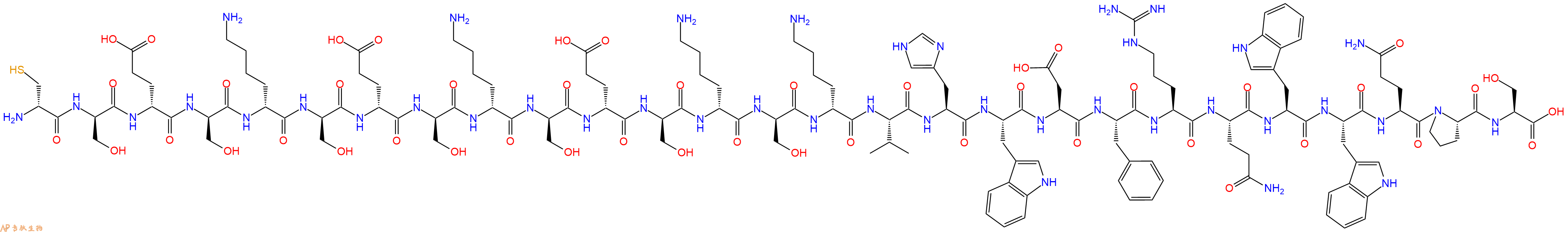 专肽生物产品H2N-DCys-DSer-DGlu-DSer-DLys-DSer-DGlu-DSer-DLys-DSer-DGlu-DSer-DLys-DSer-DLys-Val-His-Trp-Asp-Phe-Arg-Gln-Trp-Trp-Gln-Pro-Ser-OH