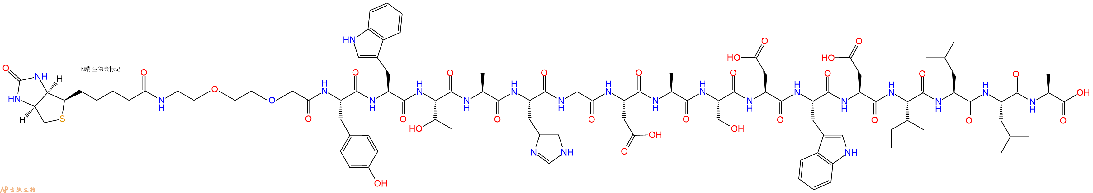 专肽生物产品Biotinyl-PEG2-Tyr-Trp-Thr-Ala-His-Gly-Asp-Ala-Ser-Asp-Trp-Asp-Ile-Leu-Leu-Ala