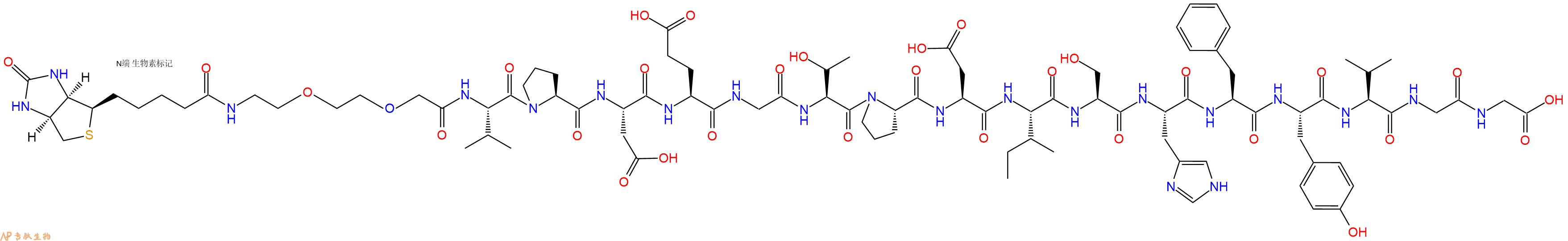 专肽生物产品Biotinyl-PEG2-Val-Pro-Asp-Glu-Gly-Thr-Pro-Asp-Ile-Ser-His-Phe-Tyr-Val-Gly-Gly