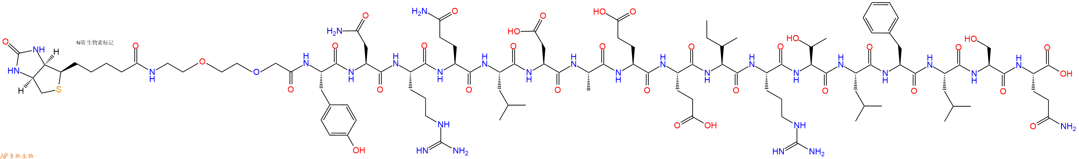专肽生物产品Biotinyl-PEG2-Tyr-Asn-Arg-Gln-Leu-Asp-Ala-Glu-Glu-Ile-Arg-Thr-Leu-Phe-Leu-Ser-Gln