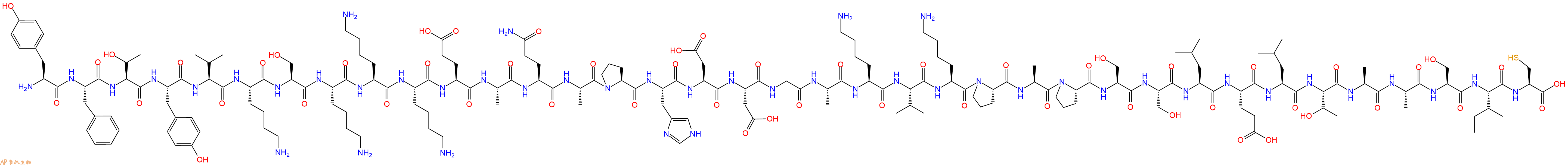 专肽生物产品H2N-Tyr-Phe-Thr-Tyr-Val-Lys-Ser-Lys-Lys-Lys-Glu-Ala-Gln-Ala-Pro-His-Asp-Asp-Gly-Ala-Lys-Val-Lys-Pro-Ala-Pro-Ser-Ser-Leu-Glu-Leu-Thr-Ala-Ala-Ser-Ile-Cys-OH