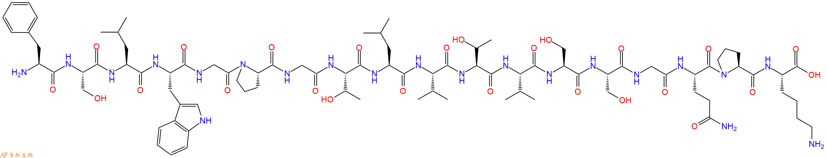 专肽生物产品H2N-Phe-Ser-Leu-Trp-Gly-Pro-Gly-Thr-Leu-Val-Thr-Val-Ser-Ser-Gly-Gln-Pro-Lys-OH