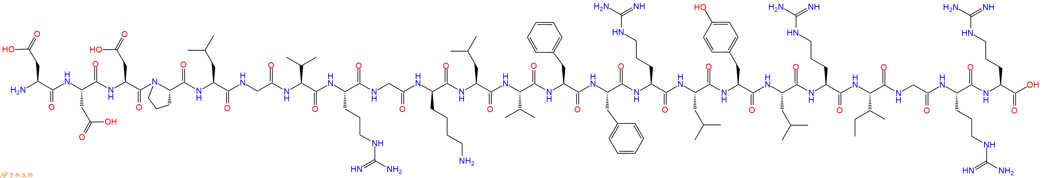 专肽生物产品H2N-Asp-Asp-Asp-Pro-Leu-Gly-Val-Arg-Gly-DLys-Leu-Val-Phe-Phe-Arg-Leu-Tyr-Leu-Arg-Ile-Gly-Arg-Arg-OH