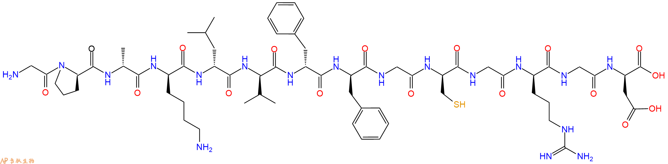 专肽生物产品H2N-Gly-DPro-DAla-DLys-DLeu-DVal-DPhe-DPhe-Gly-DCys-Gly-DArg-Gly-DAsp-OH