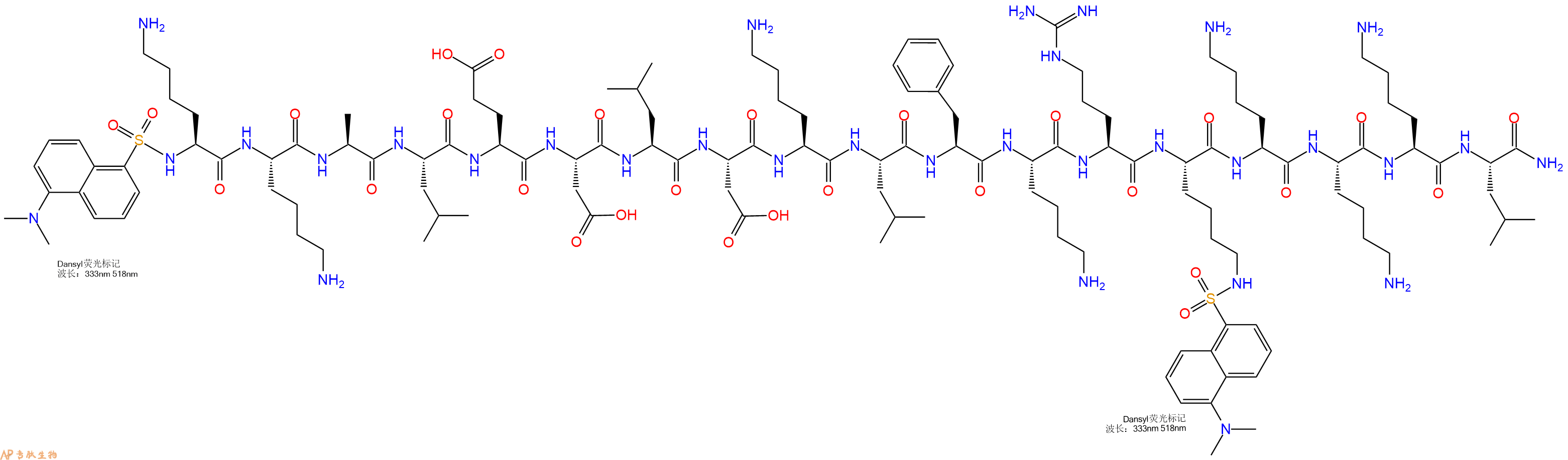 专肽生物产品Dansyl-Lys-Lys-Ala-Leu-Glu-Asp-Leu-Asp-Lys-Leu-Phe-Lys-Arg-Lys(Dansyl)-Lys-Lys-Lys-Leu-NH2