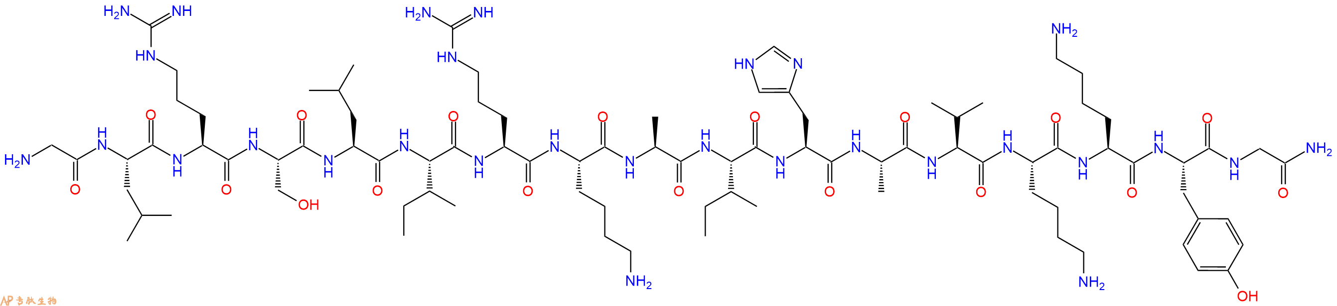 专肽生物产品H2N-Gly-Leu-Arg-Ser-Leu-Ile-Arg-Lys-Ala-Ile-His-Ala-Val-Lys-Lys-Tyr-Gly-NH2