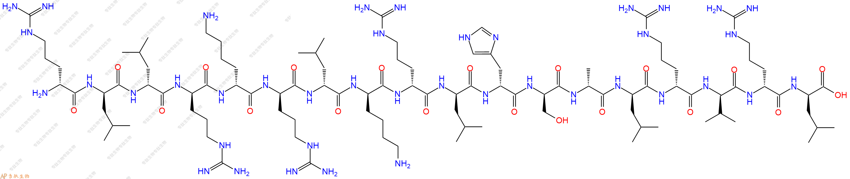 专肽生物产品H2N-DArg-DLeu-DLeu-DArg-DLys-DArg-DLeu-DLys-DArg-DLeu-DHis-DSer-DAla-DLeu-DArg-DVal-DArg-DLeu-OH