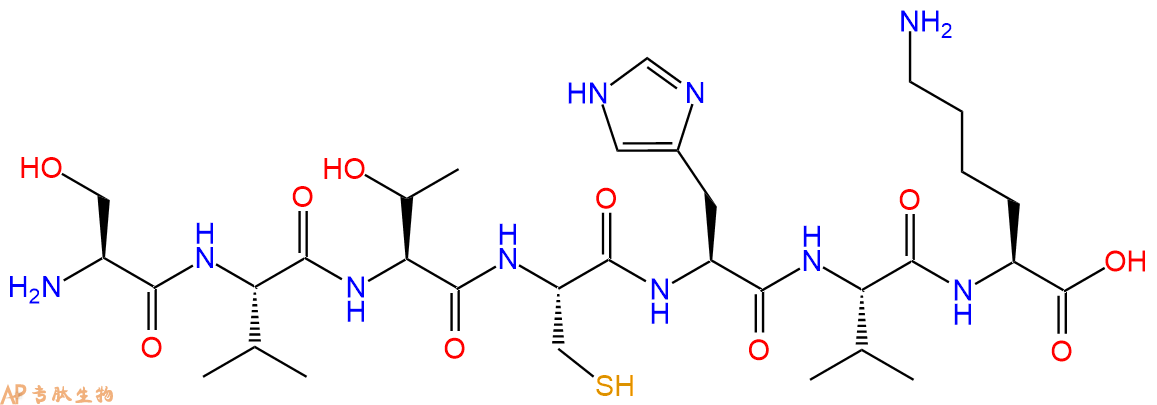 专肽生物产品H2N-Ser-Val-Thr-Cys-His-Val-Lys-OH