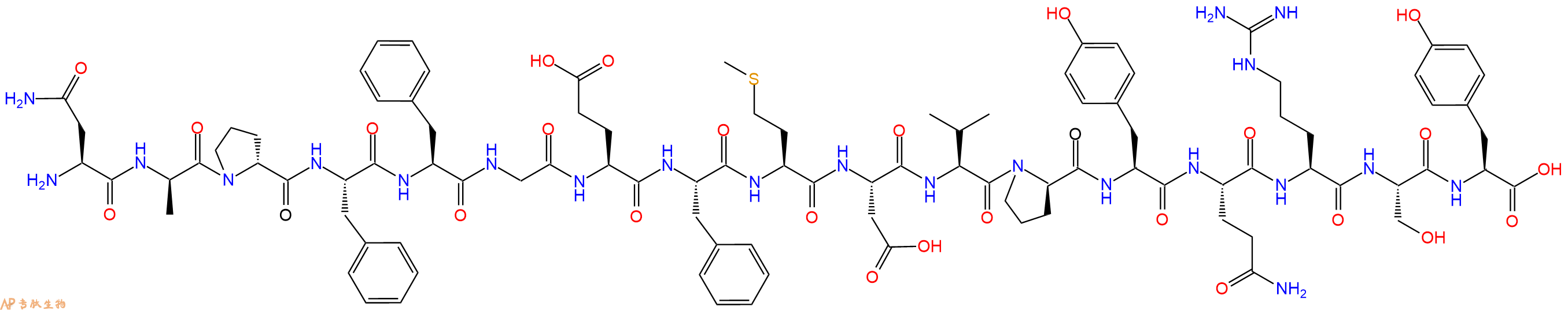 专肽生物产品H2N-Asn-DAla-DPro-Phe-Phe-Gly-Glu-Phe-Met-Asp-Val-DPro-Tyr-Gln-Arg-Ser-Tyr-OH