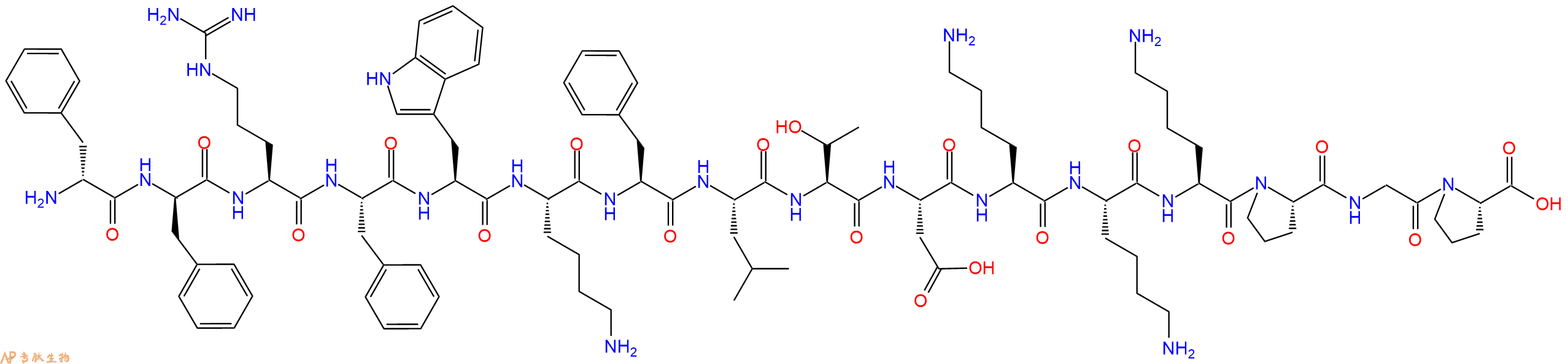 专肽生物产品H2N-DPhe-DPhe-Arg-Phe-Trp-Lys-Phe-Leu-Thr-Asp-Lys-Lys-Lys-Pro-Gly-Pro-OH