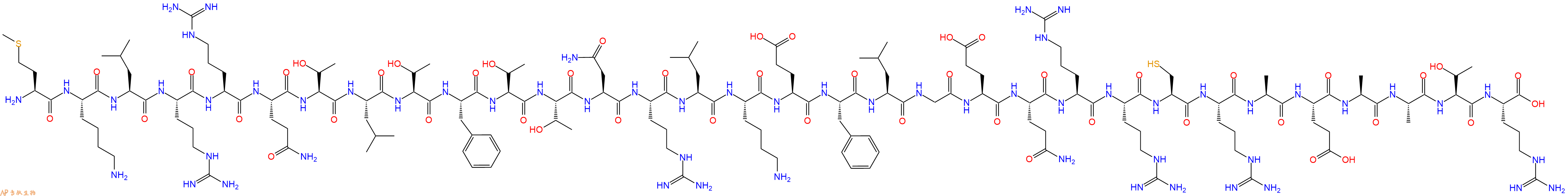 专肽生物产品H2N-Met-Lys-Leu-Arg-Arg-Gln-Thr-Leu-Thr-Phe-Thr-Thr-Asn-Arg-Leu-Lys-Glu-Phe-Leu-Gly-Glu-Gln-Arg-Arg-Cys-Arg-Ala-Glu-Ala-Ala-Thr-Arg-OH