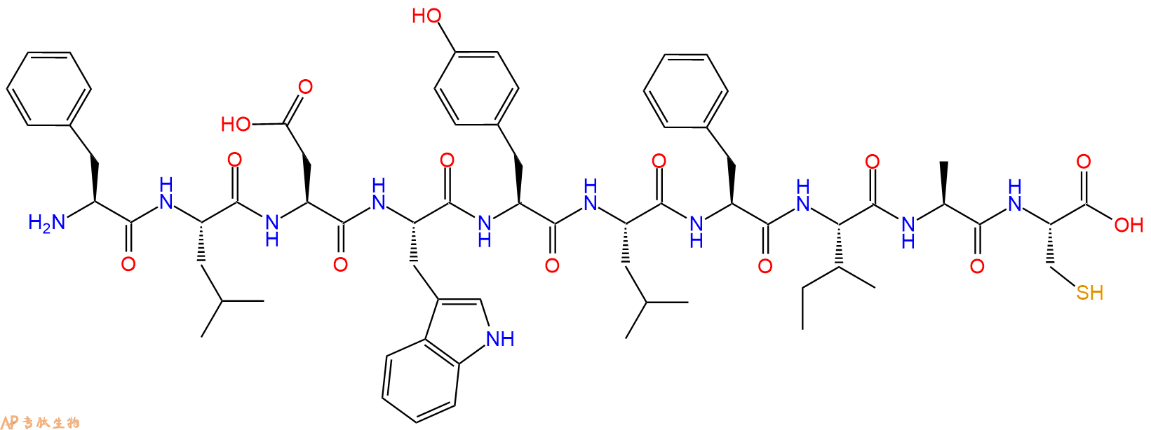 专肽生物产品H2N-Phe-Leu-Asp-Trp-Tyr-Leu-Phe-Ile-Ala-Cys-OH
