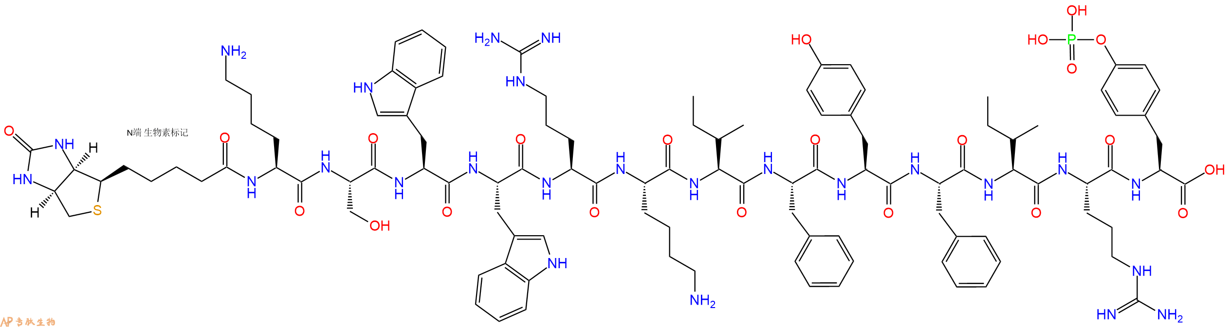 专肽生物产品Biotinyl-Lys-Ser-Trp-Trp-Arg-Lys-Ile-Phe-Tyr-Phe-Ile-Arg-Tyr(PO3H2)-OH