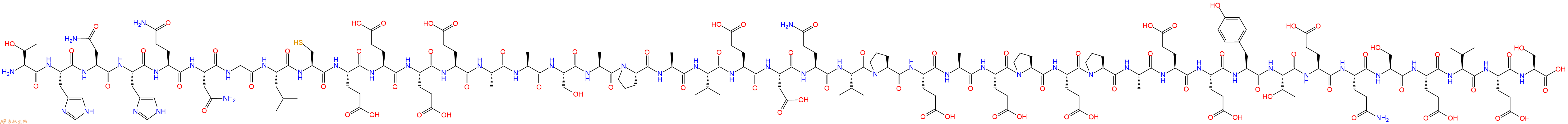 专肽生物产品H2N-Thr-His-Asn-His-Gln-Asn-Gly-Leu-Cys-Glu-Glu-Glu-Glu-Ala-Ala-Ser-Ala-Pro-Ala-Val-Glu-Asp-Gln-Val-Pro-Glu-Ala-Glu-Pro-Glu-Pro-Ala-Glu-Glu-Tyr-Thr-Glu-Gln-Ser-Glu-Val-Glu-Ser-OH