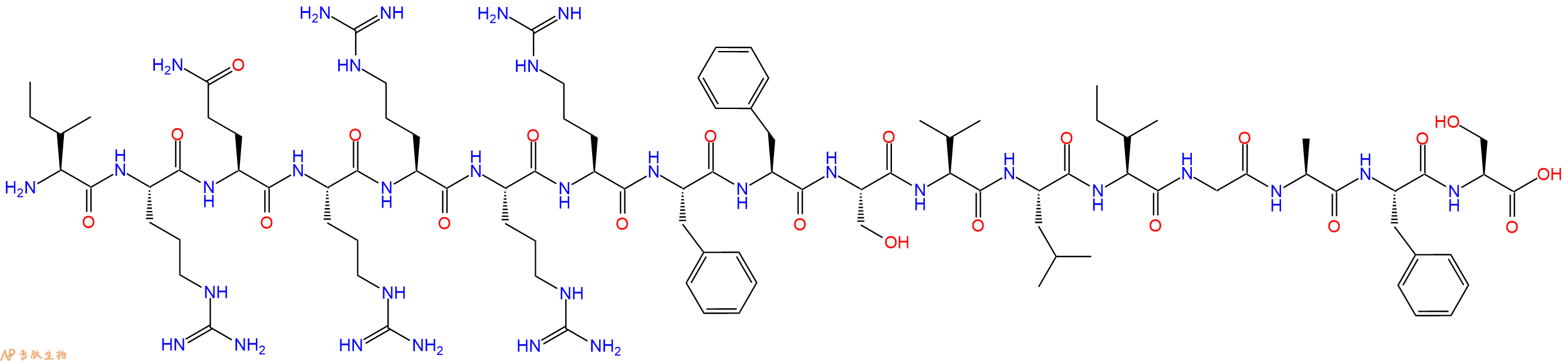 专肽生物产品H2N-Ile-Arg-Gln-Arg-Arg-Arg-Arg-Phe-Phe-Ser-Val-Leu-Ile-Gly-Ala-Phe-Ser-OH