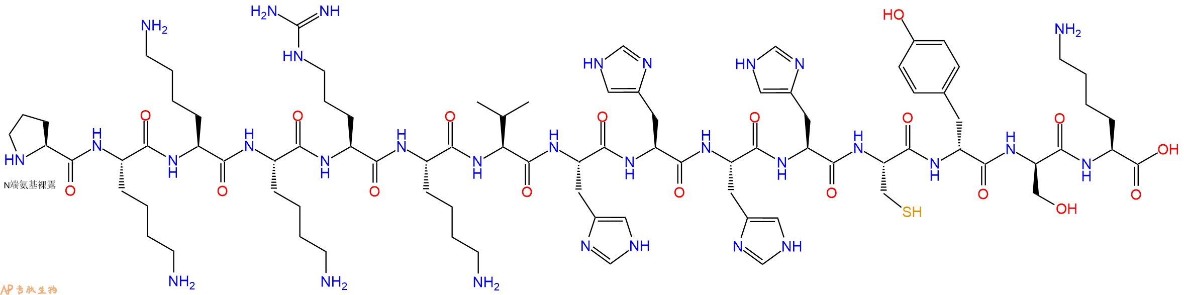 专肽生物产品H2N-Pro-Lys-Lys-Lys-Arg-Lys-Val-His-His-His-His-Cys-DTyr-DSer-Lys-OH