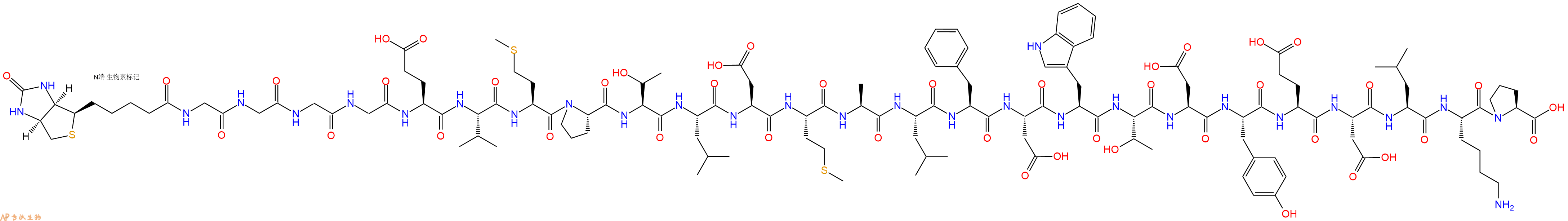 专肽生物产品Biotinyl-Gly-Gly-Gly-Gly-Glu-Val-Met-Pro-Thr-Leu-Asp-Met-Ala-Leu-Phe-Asp-Trp-Thr-Asp-Tyr-Glu-Asp-Leu-Lys-Pro-OH