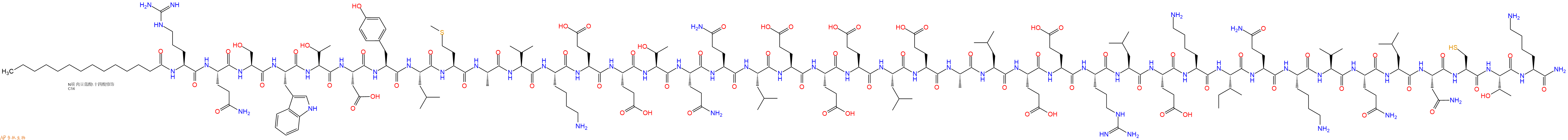 专肽生物产品Myristicacid-Arg-Gln-Ser-Trp-Thr-Asp-Tyr-Leu-Met-Ala-Val-Lys-Glu-Glu-Thr-Gln-Gln-Leu-Glu-Glu-Glu-Leu-Glu-Ala-Leu-Glu-Glu-Arg-Leu-Glu-Lys-Ile-Gln-Lys-Val-Gln-Leu-Asn-Cys-Thr-Lys-NH2