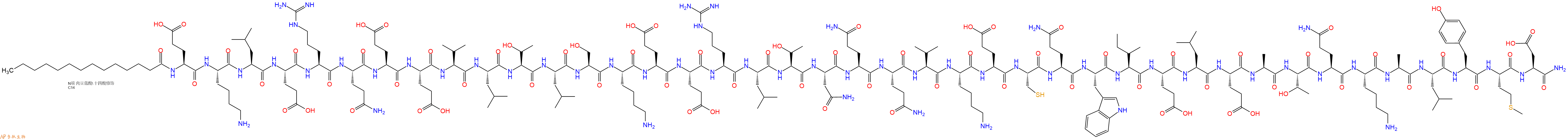 专肽生物产品Myristicacid-Glu-Lys-Leu-Glu-Arg-Gln-Glu-Glu-Val-Leu-Thr-Leu-Ser-Lys-Glu-Glu-Arg-Leu-Thr-Asn-Gln-Gln-Val-Lys-Glu-Cys-Gln-Trp-Ile-Glu-Leu-Glu-Ala-Thr-Gln-Lys-Ala-Leu-Tyr-Met-Asp-NH2
