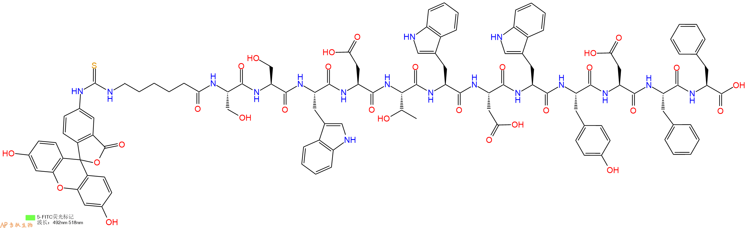 专肽生物产品5FITC-Ahx-Ser-Ser-Trp-Asp-Thr-Trp-Asp-Trp-Tyr-Asp-Phe-Phe-OH