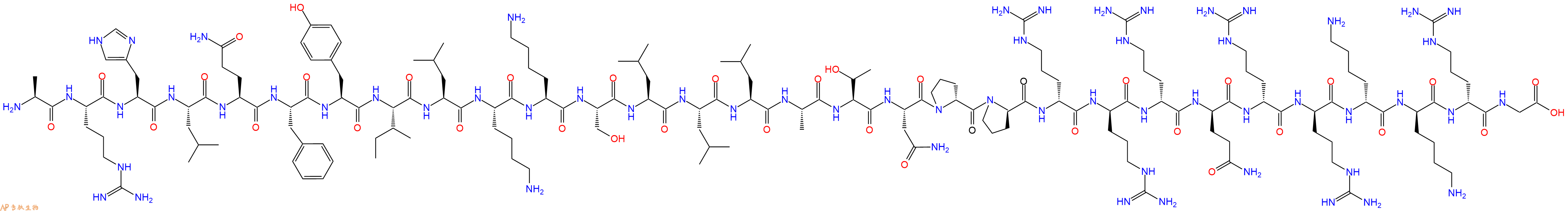 专肽生物产品H2N-Ala-Arg-His-Leu-Gln-Phe-Tyr-Ile-Leu-Lys-Lys-Ser-Leu-Leu-Leu-Ala-Thr-Asn-DPro-DPro-DArg-DArg-DArg-DGln-DArg-DArg-DLys-DLys-DArg-Gly-OH