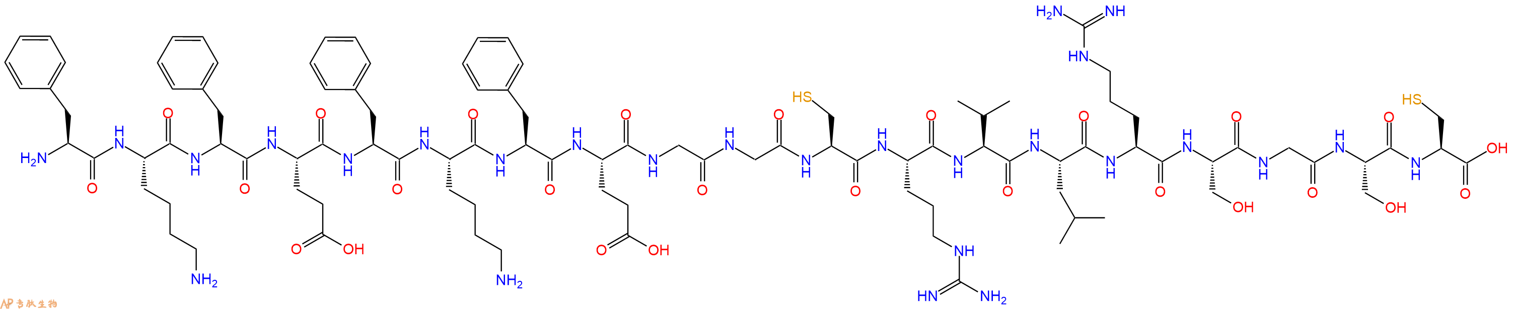 专肽生物产品H2N-Phe-Lys-Phe-Glu-Phe-Lys-Phe-Glu-Gly-Gly-Cys-Arg-Val-Leu-Arg-Ser-Gly-Ser-Cys-OH