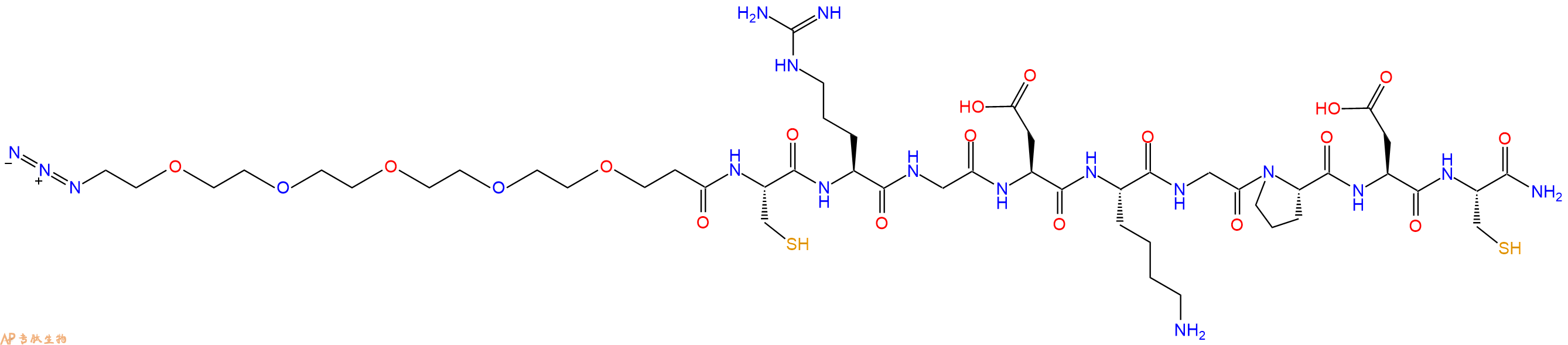 专肽生物产品Azido-PEG5-CH2CH2CO-Cys-Arg-Gly-Asp-Lys-Gly-Pro-Asp-Cys-NH2