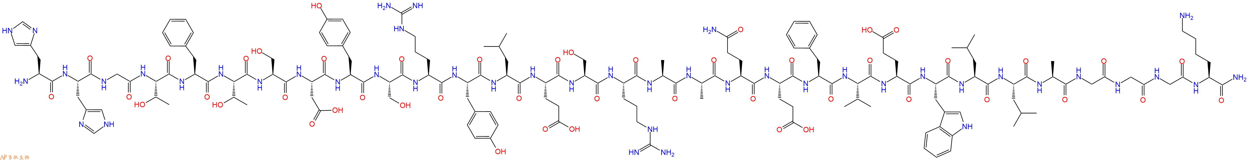 专肽生物产品H2N-His-His-Gly-Thr-Phe-Thr-Ser-Asp-Tyr-Ser-Arg-Tyr-Leu-Glu-Ser-Arg-Ala-Ala-Gln-Glu-Phe-Val-Glu-Trp-Leu-Leu-Ala-Gly-Gly-Gly-Lys-NH2