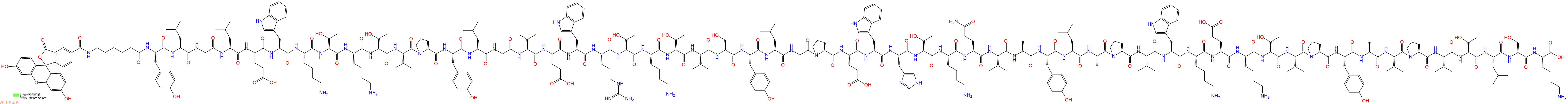 专肽生物产品5FAM-Ahx-Tyr-Leu-Gly-Leu-Glu-Trp-Lys-Thr-Lys-Thr-Val-Pro-Tyr-Leu-Gly-Val-Glu-Trp-Arg-Thr-Lys-Thr-Val-Ser-Tyr-Leu-Gly-Pro-Glu-Trp-His-Thr-Lys-Gln-Val-Ala-Tyr-Leu-Ala-Pro-Val-Trp-Lys-Glu-Lys-Thr-Ile-Pro-Tyr-Ala-Val-Pro-Val-Thr-Leu-Ser-Lys-OH