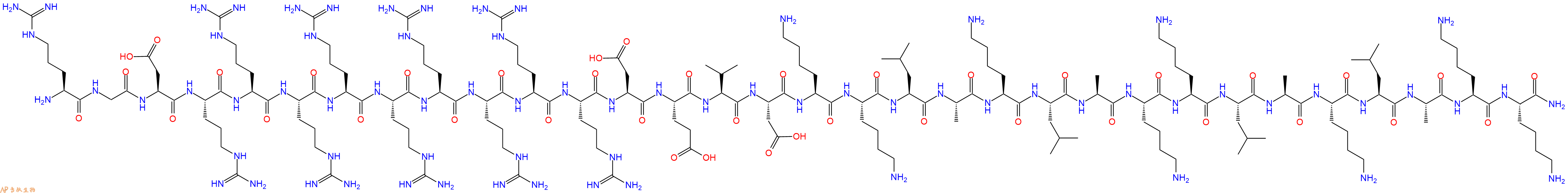 专肽生物产品H2N-Arg-Gly-Asp-Arg-Arg-Arg-Arg-Arg-Arg-Arg-Arg-Arg-Asp-Glu-Val-Asp-Lys-Lys-Leu-Ala-Lys-Leu-Ala-Lys-Lys-Leu-Ala-Lys-Leu-Ala-Lys-Lys-NH2