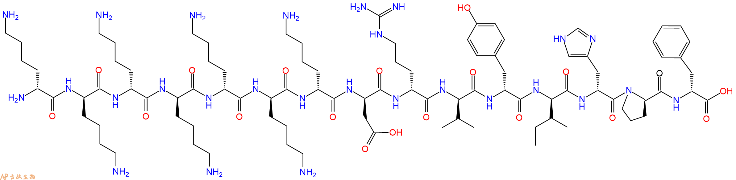 专肽生物产品H2N-DLys-DLys-DLys-DLys-DLys-DLys-DLys-DAsp-DArg-DVal-DTyr-DIle-DHis-DPro-DPhe-OH