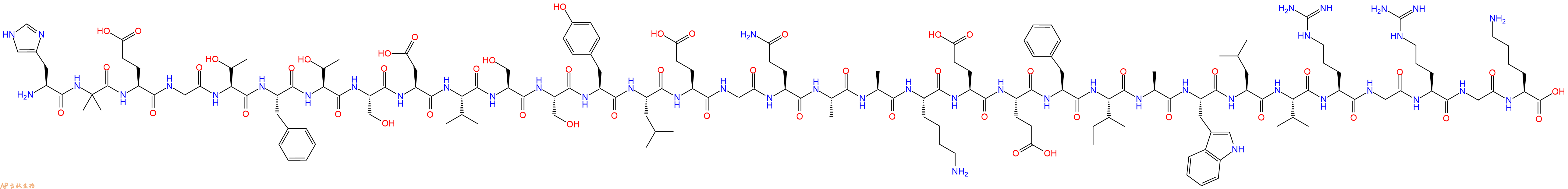 专肽生物产品H2N-His-Aib-Glu-Gly-Thr-Phe-Thr-Ser-Asp-Val-Ser-Ser-Tyr-Leu-Glu-Gly-Gln-Ala-Ala-Lys-Glu-Glu-Phe-Ile-Ala-Trp-Leu-Val-Arg-Gly-Arg-Gly-Lys-OH