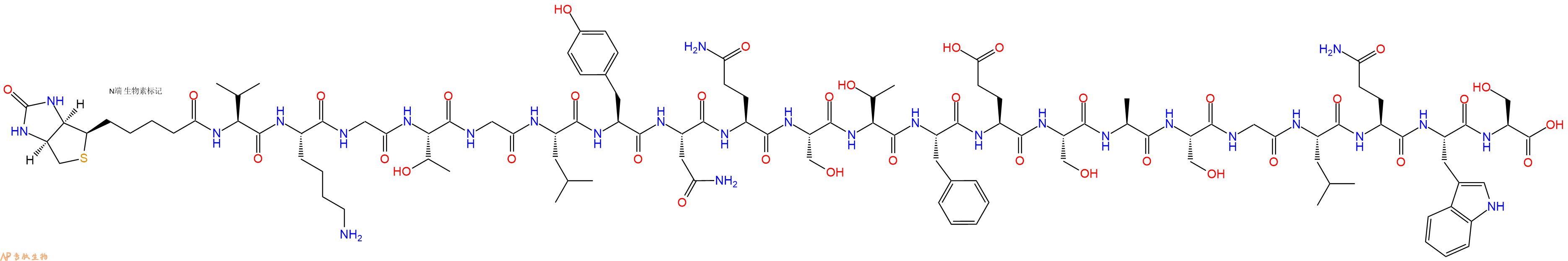 专肽生物产品Biotinyl-Val-Lys-Gly-Thr-Gly-Leu-Tyr-Asn-Gln-Ser-Thr-Phe-Glu-Ser-Ala-Ser-Gly-Leu-Gln-Trp-Ser-OH