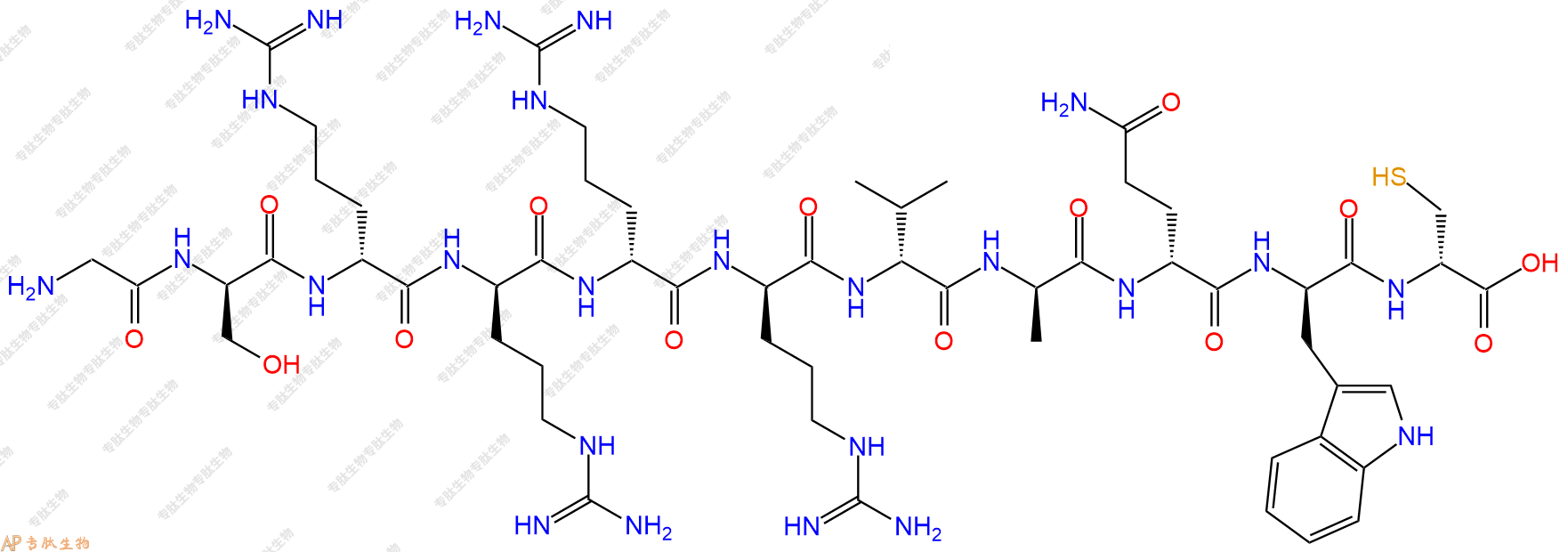 专肽生物产品H2N-Gly-DSer-DArg-DArg-DArg-DArg-DVal-DAla-DGln-DTrp-DCys-OH